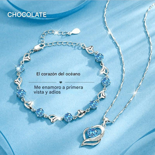 Conjunto de pulsera y collar Corazón del Océano en plata de ley 925
