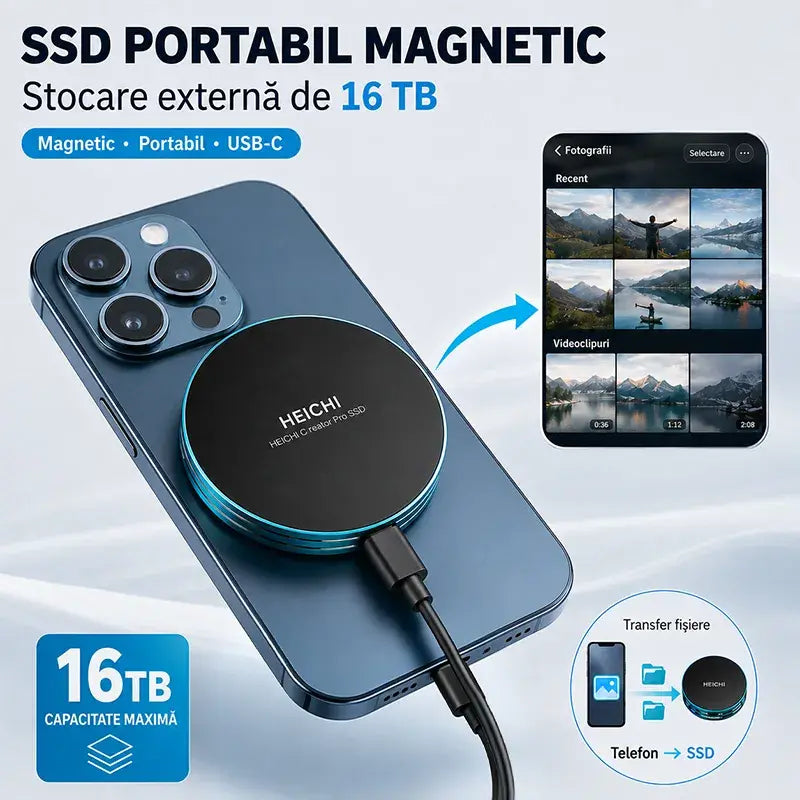 🧲 SSD Poartabil Magnetic de Mare Viteză 16TB | Transfer 1050MB/s & Compatibilitate Multi-Dispozitiv ⚡