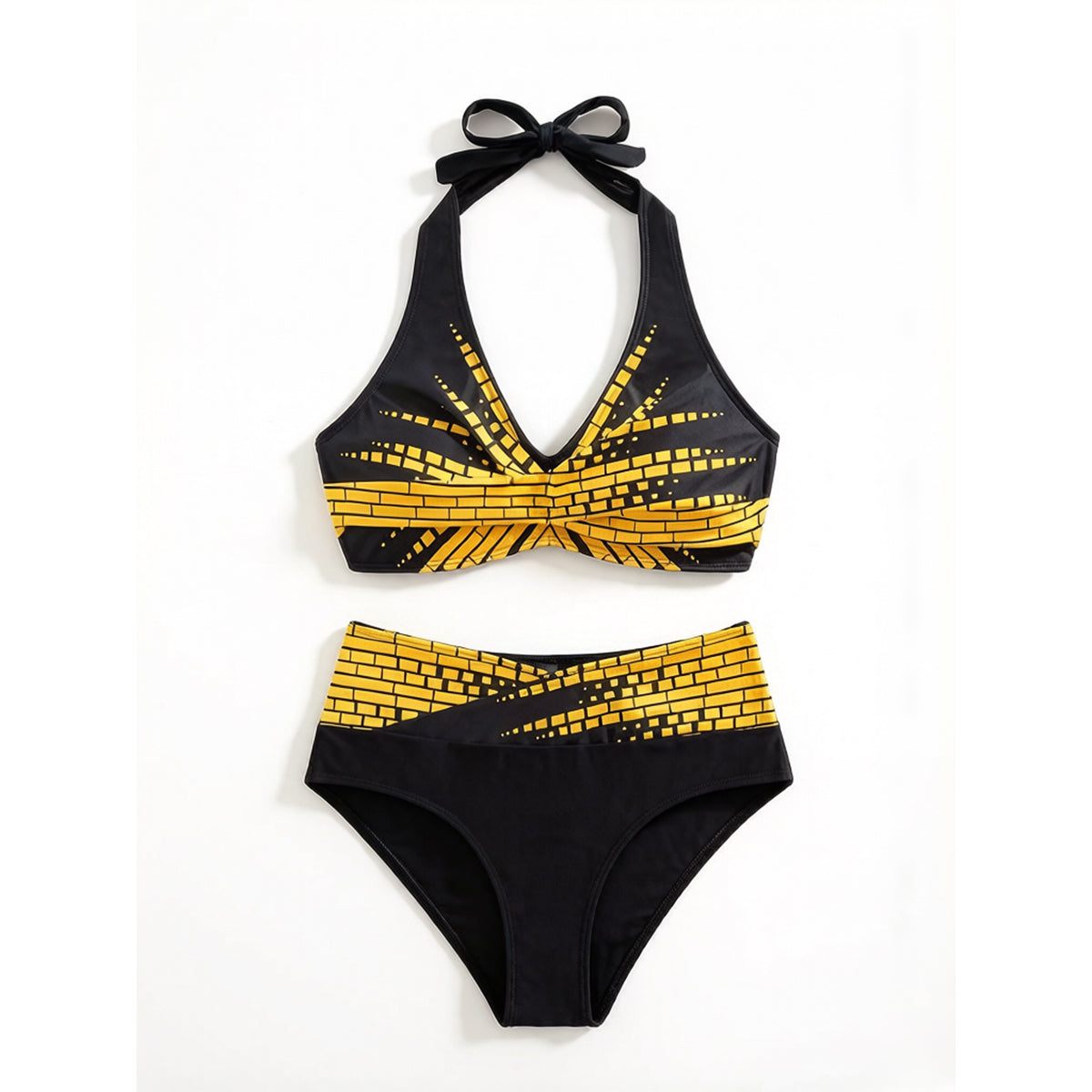 【L–2XL】Bikinis de dos piezas para mujeres de tallas grandes, Cintura alta, Alta elasticidad