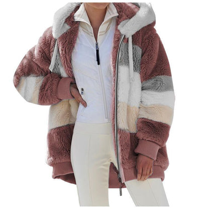 【30%OFF】☃️❄️【S-5XL】2024 Nueva chaqueta de lana de felpa, rayas en contraste_3831026