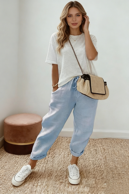 Pantalones casuales de algodón y lino para mujer