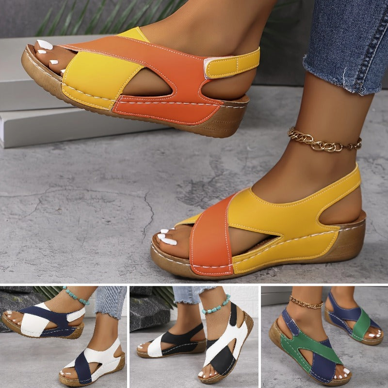 【36-43】Sandalias de cuña en contraste para mujer, zapatos de playa para vacaciones