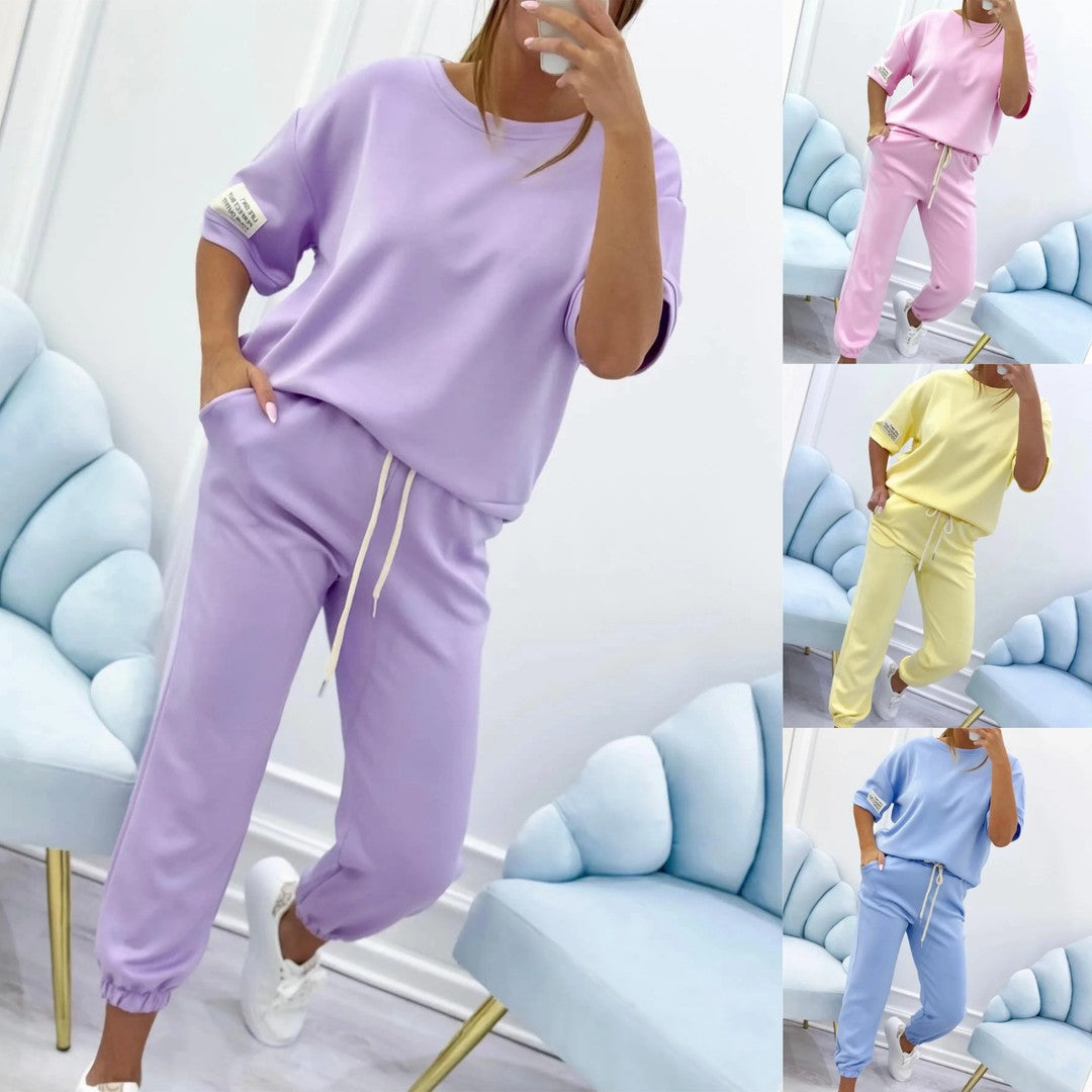 ⏰ Conjunto casual de top y pantalones lisos para mujer (S-5XL)