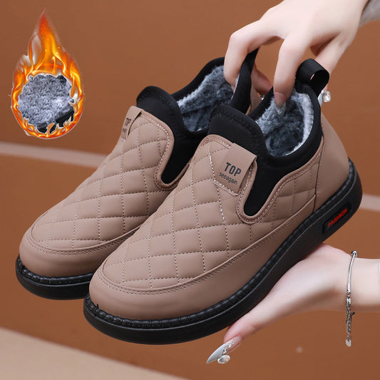 【36-41】 2024 nuevos zapatos de invierno impermeables de cuero de algodón más terciopelo y engrosamiento para mantener el calor y botas planas antideslizantes de un solo pie 3855736