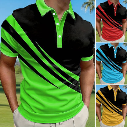 【S-6XL】 Nueva camiseta polo de hombre de verano con estampado a rayas en 3D