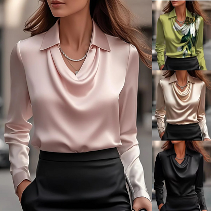 【40-100KG】Camisa de mujer con estampado y cuello en color liso