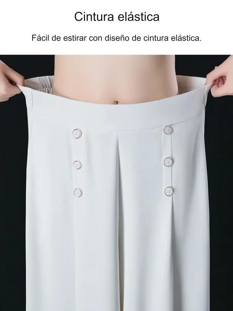 Falda de pantalón de pierna ancha y cintura alta drapeada a la moda para mujer