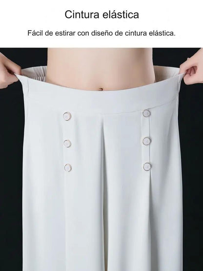 Falda de pantalón de pierna ancha y cintura alta drapeada a la moda para mujer