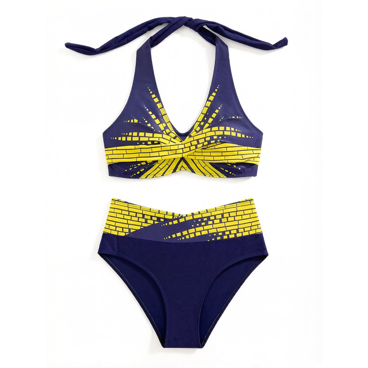 【L–2XL】Bikinis de dos piezas para mujeres de tallas grandes, Cintura alta, Alta elasticidad