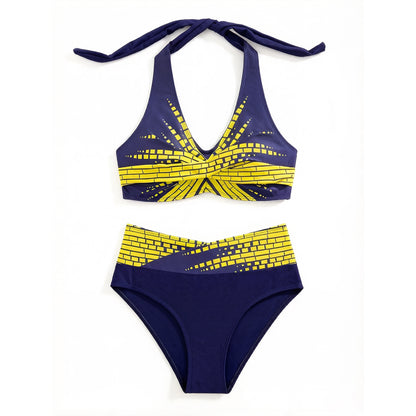【L–2XL】Bikinis de dos piezas para mujeres de tallas grandes, Cintura alta, Alta elasticidad