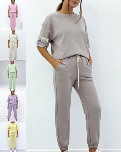 Conjunto casual de top y pantalones lisos para mujer (S-5XL)