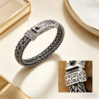 【Descuento】Pulseras de hombre fabricadas en plata 925, tejidas a mano, anchas y gruesas, estilo retro trendy