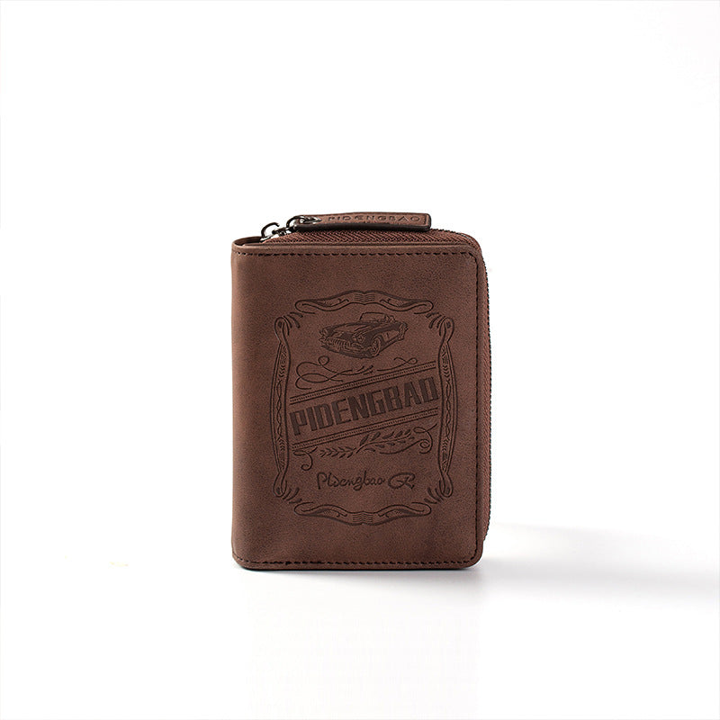 【Disponible en 4 colores】 Cartera de hombre de cuero genuino estilo retro, hecha a mano, con cremallera y ranura para varias tarjetas.