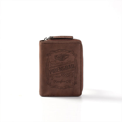 【Disponible en 4 colores】 Cartera de hombre de cuero genuino estilo retro, hecha a mano, con cremallera y ranura para varias tarjetas.