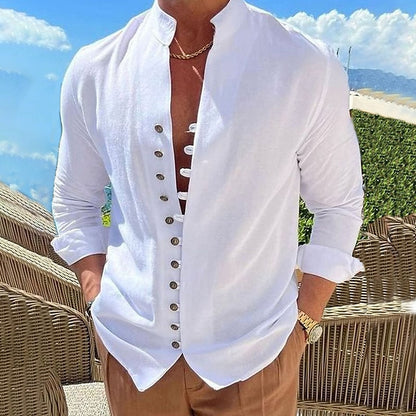 【S-3XL] Camisa de manga larga con botones para hombre_3991099