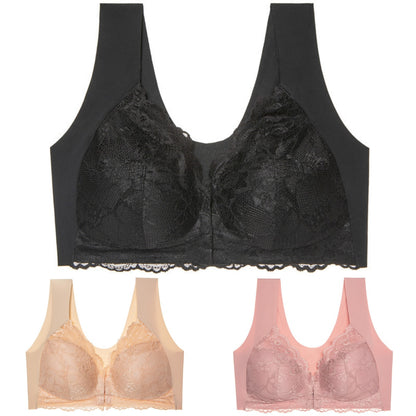 【3 piezas】Sujetador de talla grande con hebilla frontal, sexy, sin aro de acero, ropa interior con espalda hermosa