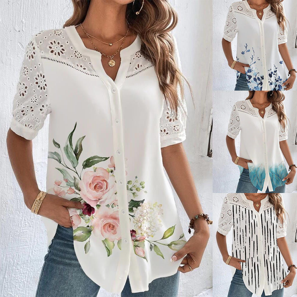 🎁【Cumpărați 1 obțineți 1 gratuit】【S-5XL】Tricou cu mânecă scurtă imprimat și decupaj