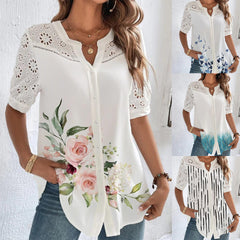 🎁【Cumpărați 1 obțineți 1 gratuit】【S-5XL】Tricou cu mânecă scurtă imprimat și decupaj