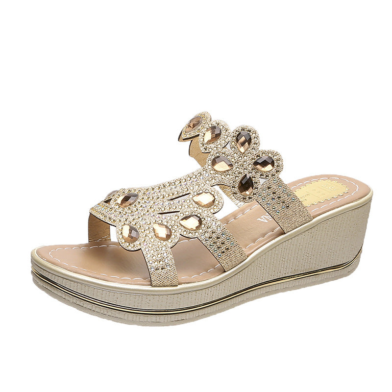 🔥【Oferte speciale de vară】【35-40】Sandale noi la modă 2025, cu talpă groasă și cristale, în culori casual