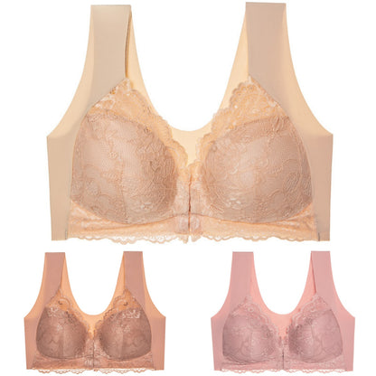 【3 piezas】Sujetador de talla grande con hebilla frontal, sexy, sin aro de acero, ropa interior con espalda hermosa