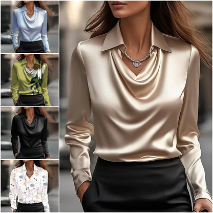 [Novedad de primavera] Camisa de seda de color liso para mujer