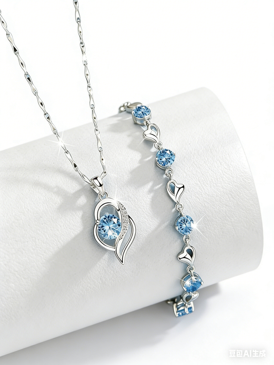 Conjunto de pulsera y collar de plata 925 "Corazón del océano"