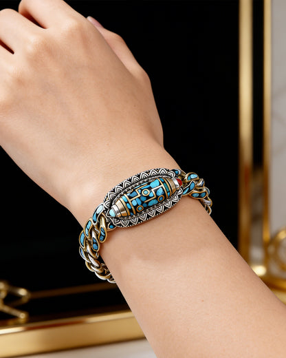 【Más vendido】Pulsera retro de plata 925, de seis cifras, turquesa, con mantras y cuentas transferibles
