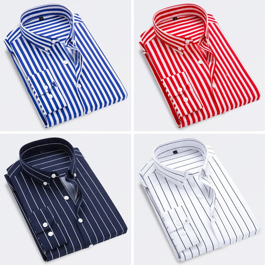 🔥【M-5XL】 Camisa a rayas de manga larga informal de negocios para hombre_3991084
