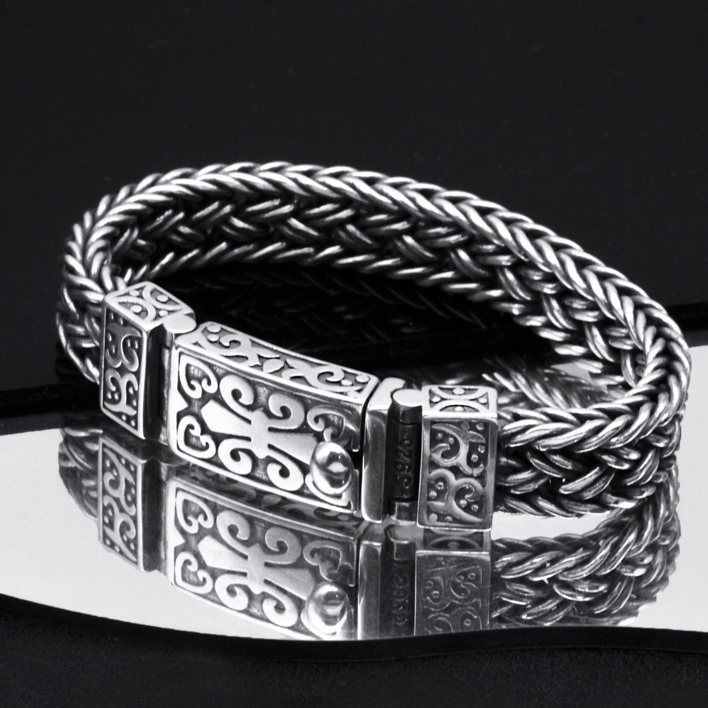 【Descuento】Pulseras de hombre fabricadas en plata 925, tejidas a mano, anchas y gruesas, estilo retro trendy