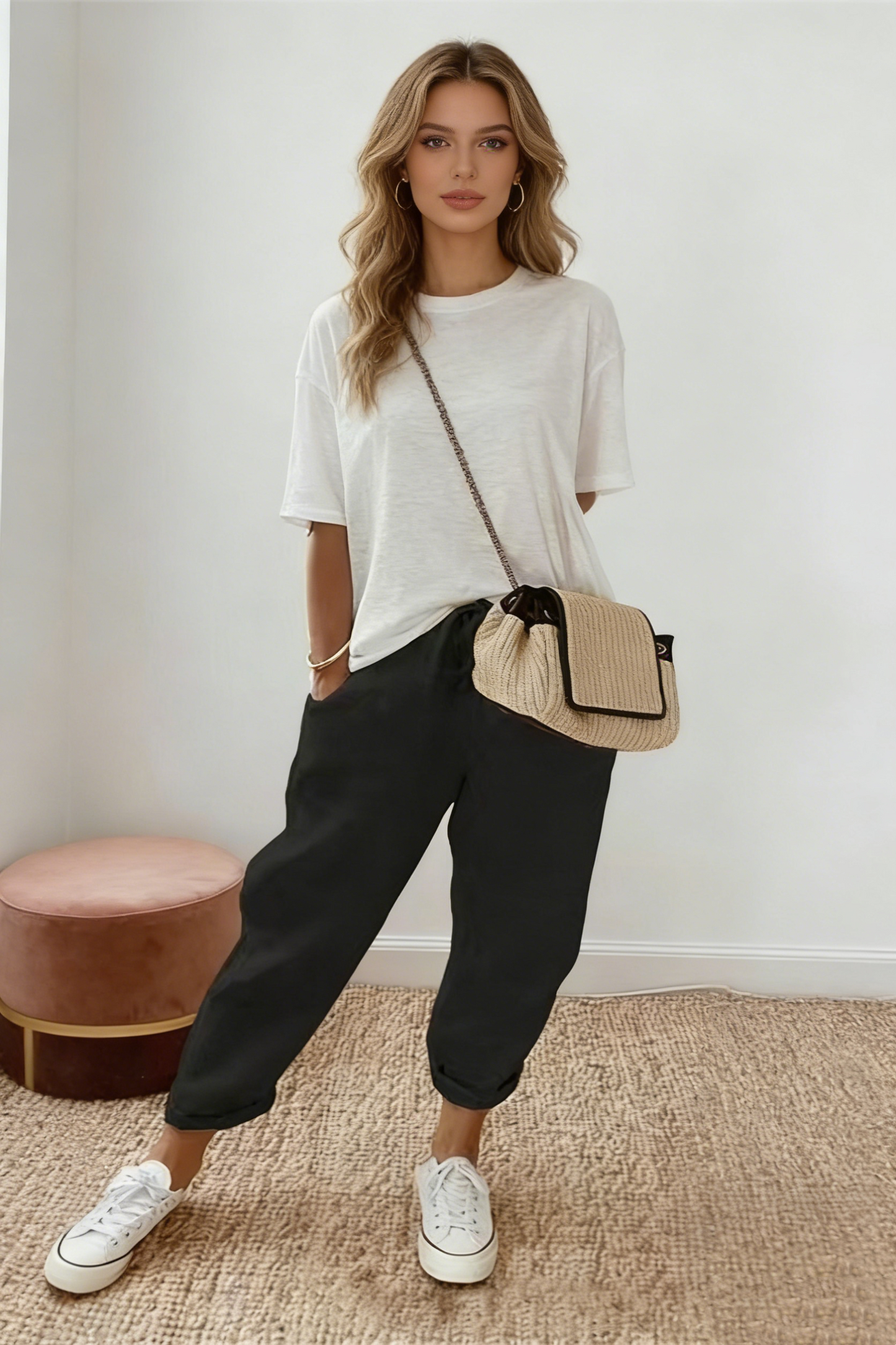 Pantalones casuales de algodón y lino para mujer