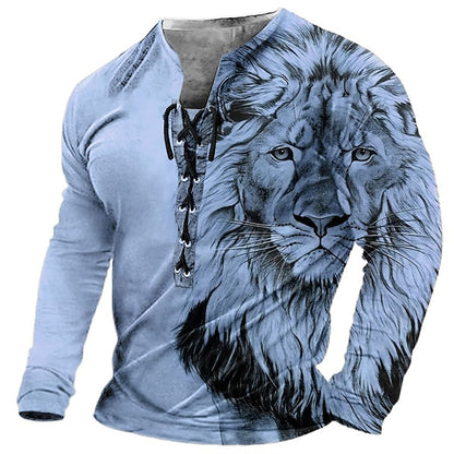 🦁🦁Męski, swobodny T-shirt z długim rękawem i nadrukiem 3D-3995258