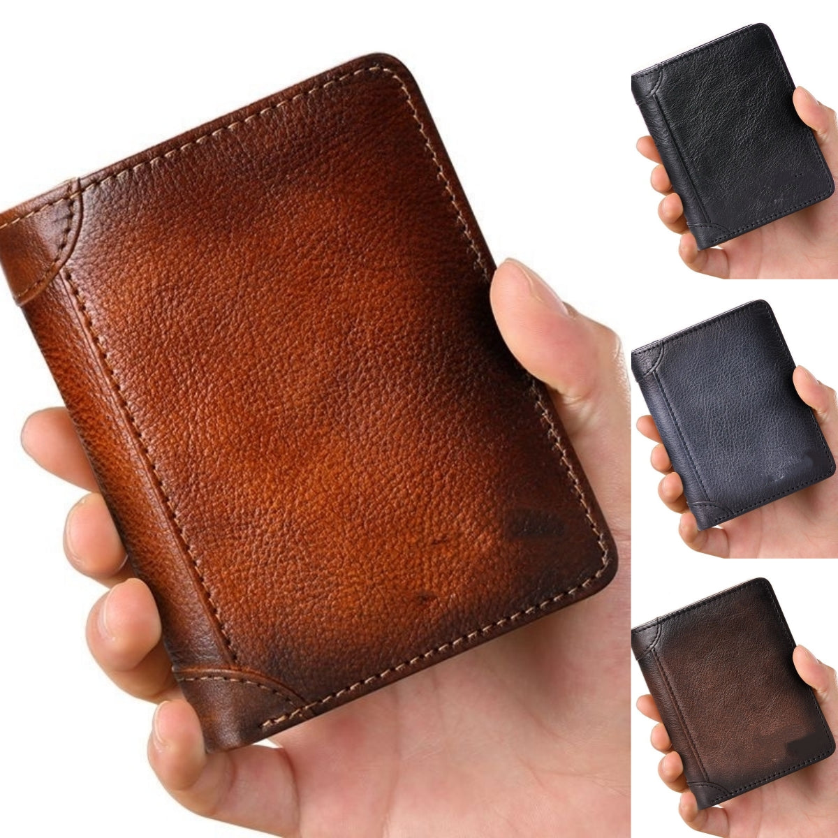 Nueva cartera antirrobo de cuero genuino para hombre