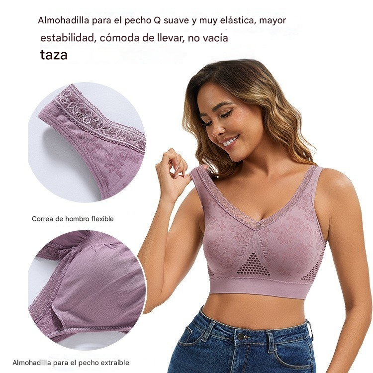 40-120 kg【Paquete de 3】Sujetador de encaje sin aros para mujer, alta sujeción