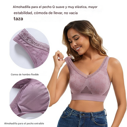 40-120 kg【Paquete de 3】Sujetador de encaje sin aros para mujer, alta sujeción
