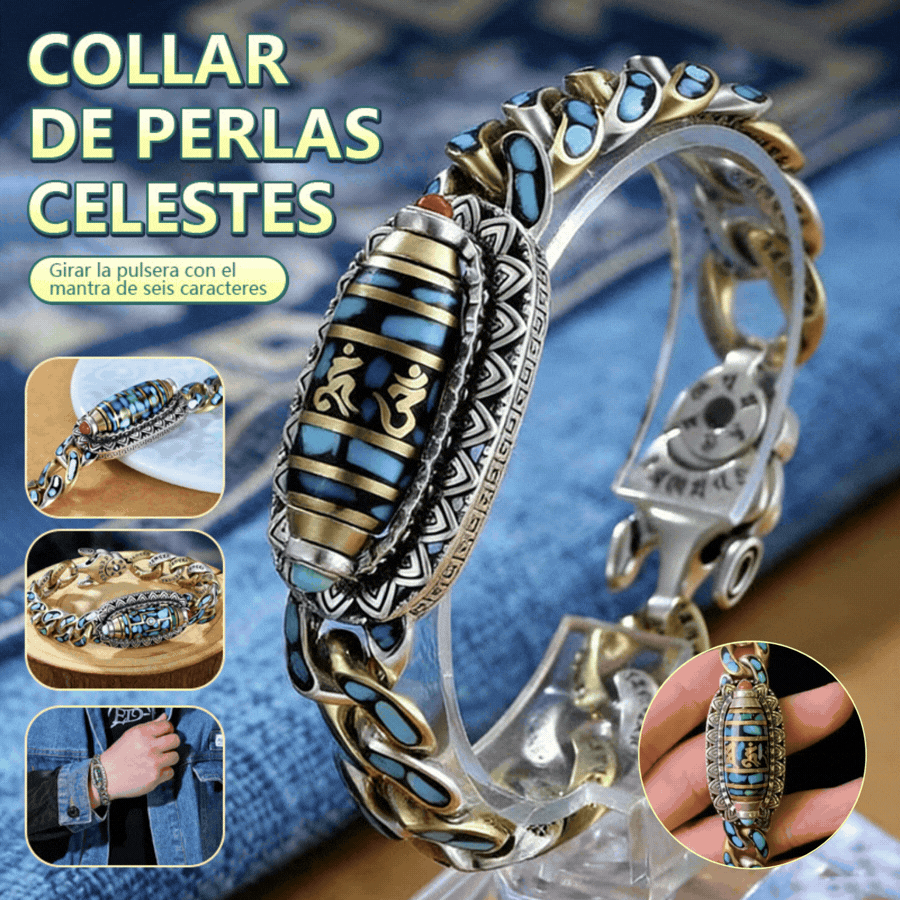 【Más vendido】Pulsera retro de plata 925, de seis cifras, turquesa, con mantras y cuentas transferibles