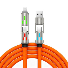 🔥 【2 bucăți la 129 de lei】 🔥 (2 metri lungime) Cablu 4 în 1 PD 240 W – USB-C, Lightning și încărcare rapidă USB-A, aluminiu și silicon, sincronizare date ⚡📱