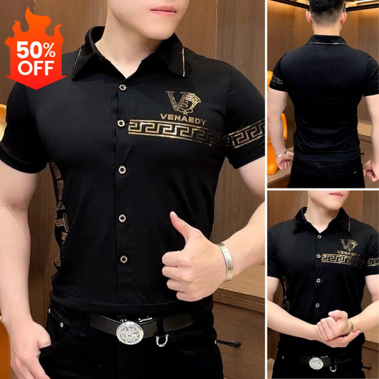 🔥【Vânzare excelentă】 Tricou polo elegant pentru bărbați, cu rever și fermoar - Negru clasic cu broderie rafinată_4043512