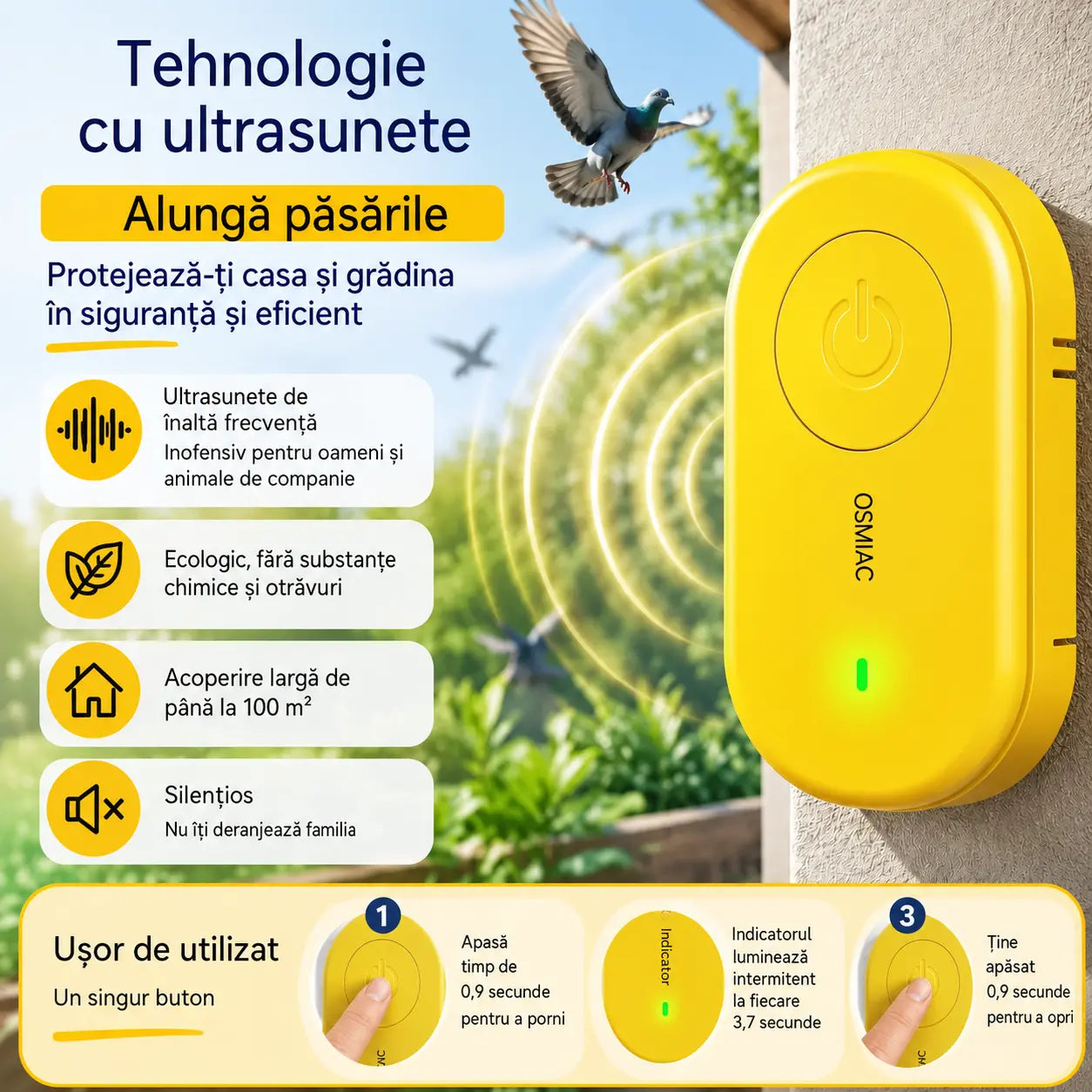 🐦【Cumpărați 1, primiți 1 gratis】Repelent cu ultrasunete pentru păsări | Pentru balcon și grădină