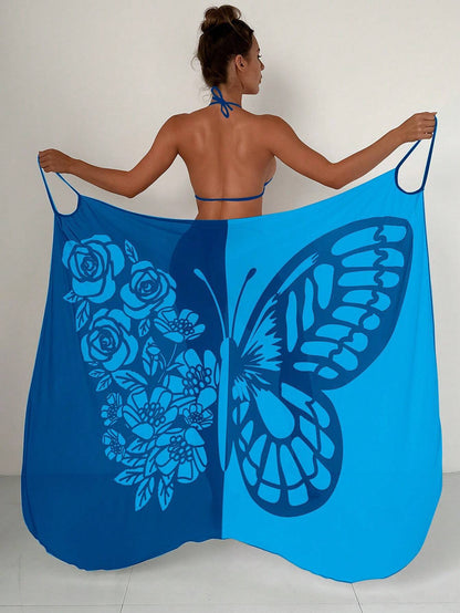 【Nuevo producto con descuento】Nuevo traje de baño playero de gasa con estampado de mariposas para mujer 2026