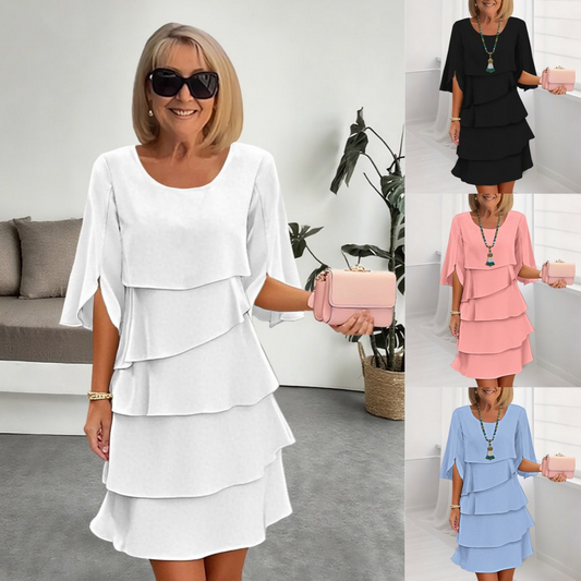 【S-3XL】Elegante vestido de capas para mujer con puños con volantes