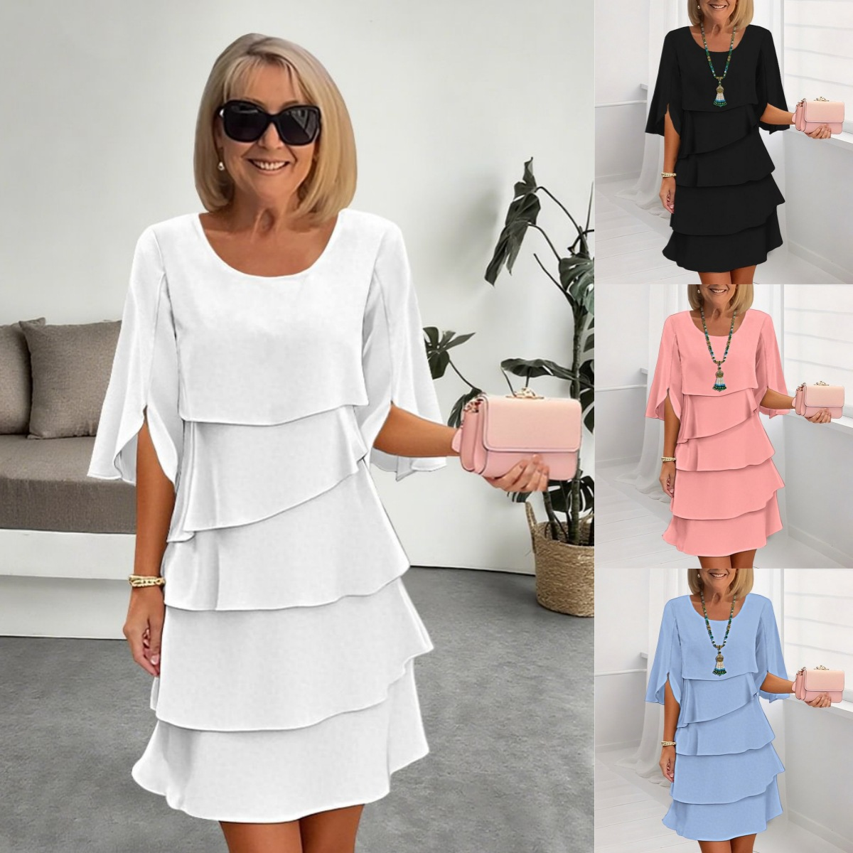 【S-3XL】Elegantné viacvrstvové šaty s volánikmi na manžetách, štýlové a sofistikované