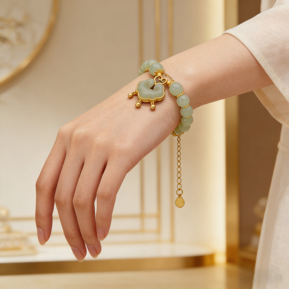 【Descuento】Nueva pulsera de jade hetiano en oro de 14 quilates