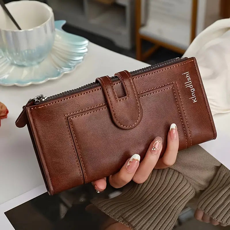 💰【Compra 1 y obten 1 gratis】Cartera vintage de piel auténtica con doble cremallera y ranura para múltiples tarjetas para mujer_3844304
