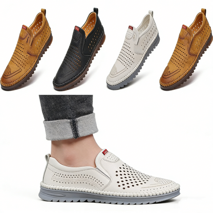 2026 Zapatos casuales transpirables con agujeros, cuero genuino hecho a mano, suela suave, antideslizantes