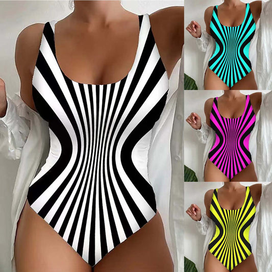 【S~6XL】Sexy rayas traje de baño de una sola pieza