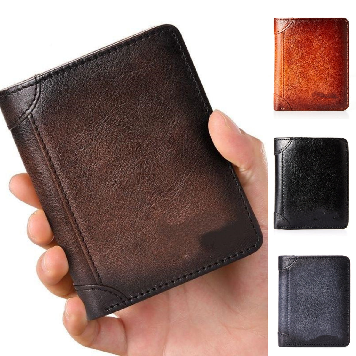 Nueva cartera antirrobo de cuero genuino para hombre