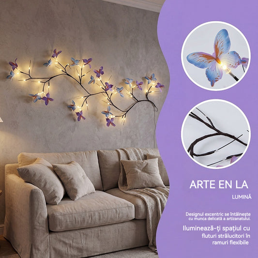 ✨ Ghirlandă Luminoasă LED Flexibilă în Formă de Liană cu Fluturi – Decorează-ți Casa cu o Atmosferă Magică și Caldă 🦋💡