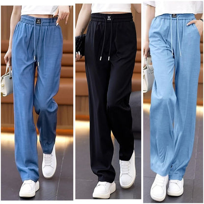 ❤️【S-3XL】Blugi Ice Silk Slim, cu talie înaltă, cu croi larg_3873754 