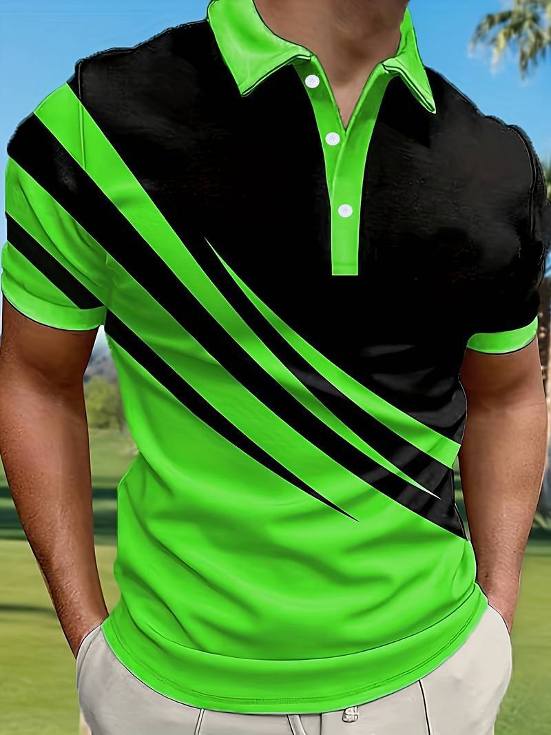 【S-6XL】 Nueva camiseta polo de hombre de verano con estampado a rayas en 3D