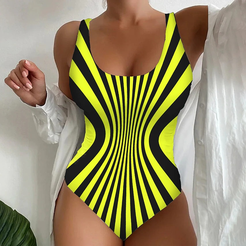【S~6XL】Sexy rayas traje de baño de una sola pieza